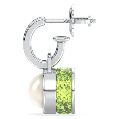 Princess Peridot and Pearl Drop Earrings - White