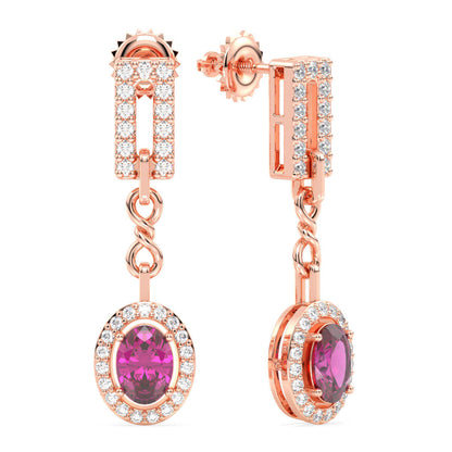 Link Style Drop Earrings With Pink Topaz -Rose