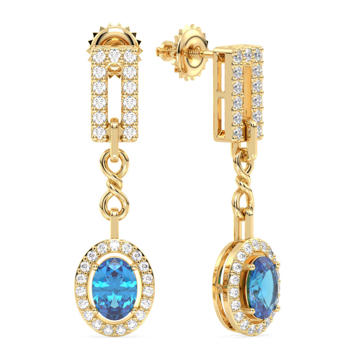 Link Style Drop Earrings With Swiss Blue Topaz - Yellow