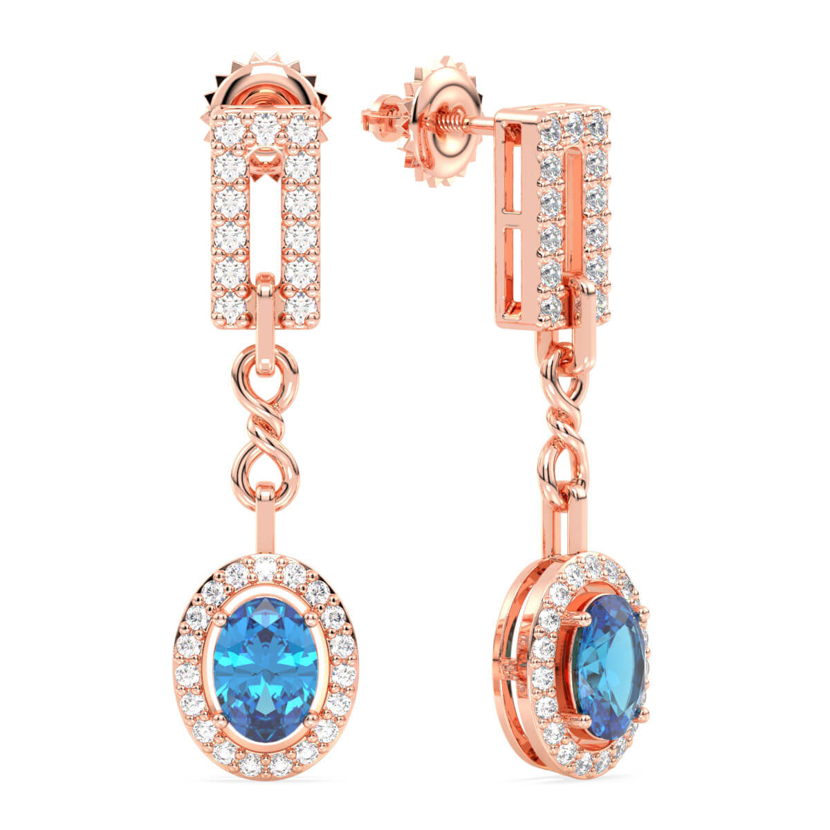 Link Style Drop Earrings With Swiss Blue Topaz - Rose