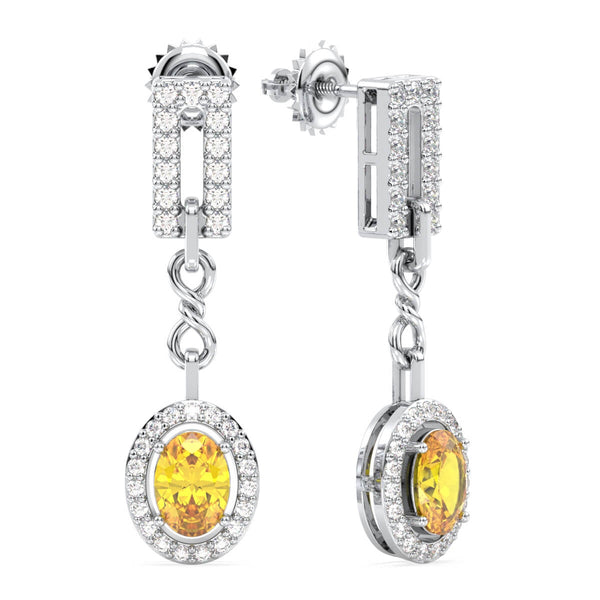 Link Style Drop Earrings With Citrine - White