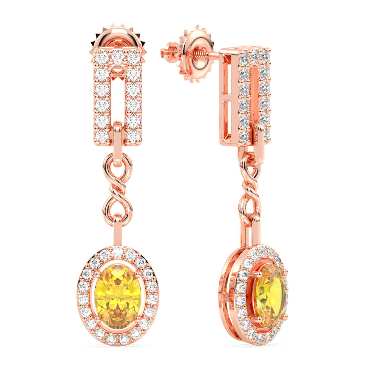 Link Style Drop Earrings With Citrine - Rose