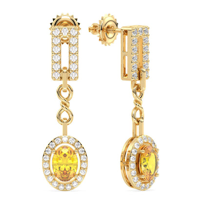 Link Style Drop Earrings With Citrine - Yellow