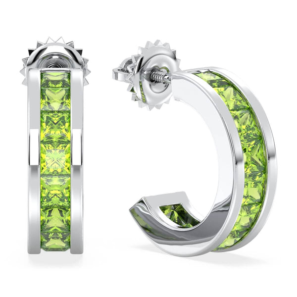 Peridot Huggie Hoop Earrings- White