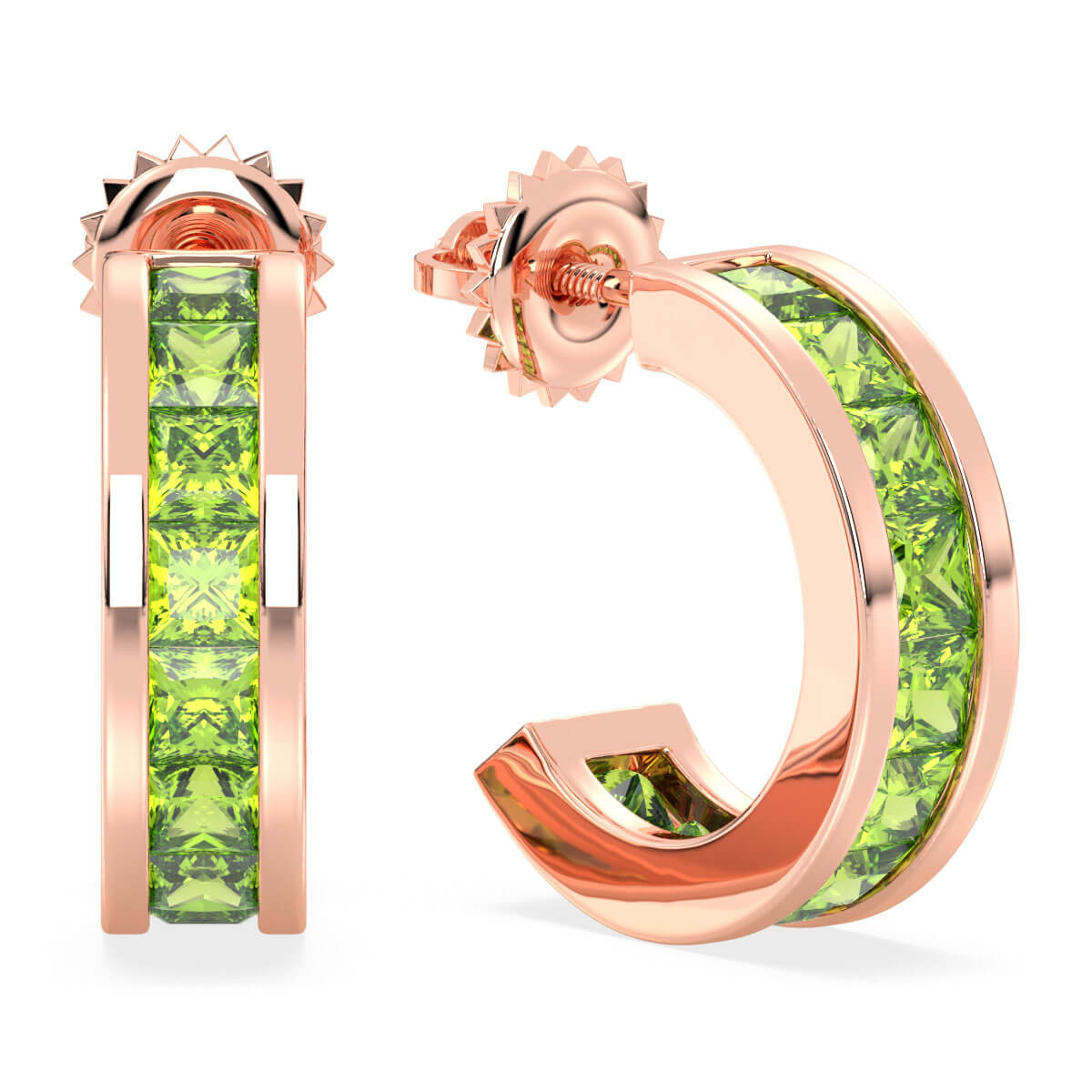 Peridot Huggie Hoop Earrings- Rose