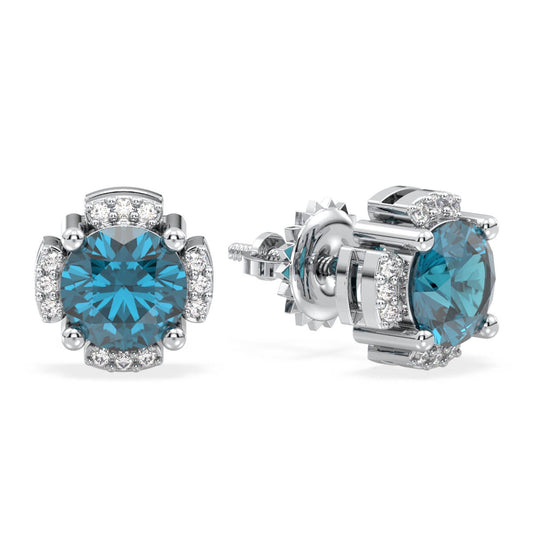 London Blue Topaz Cocktail Stud Earrings - White