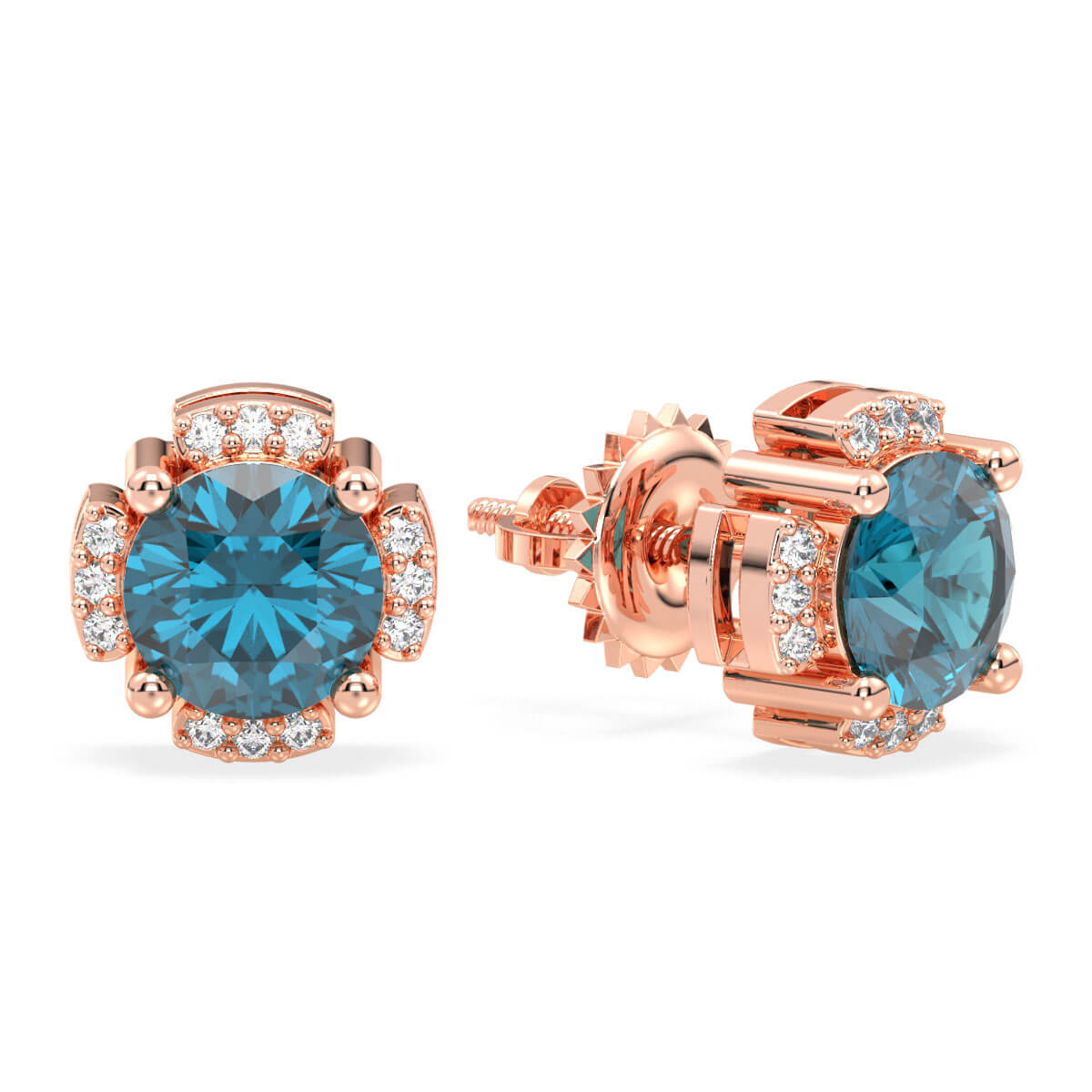 London Blue Topaz Cocktail Stud Earrings - Rose