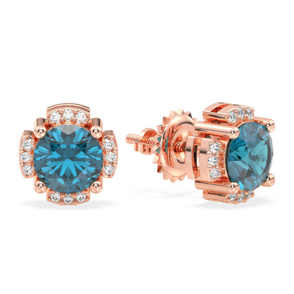 London Blue Topaz Cocktail Stud Earrings - Rose