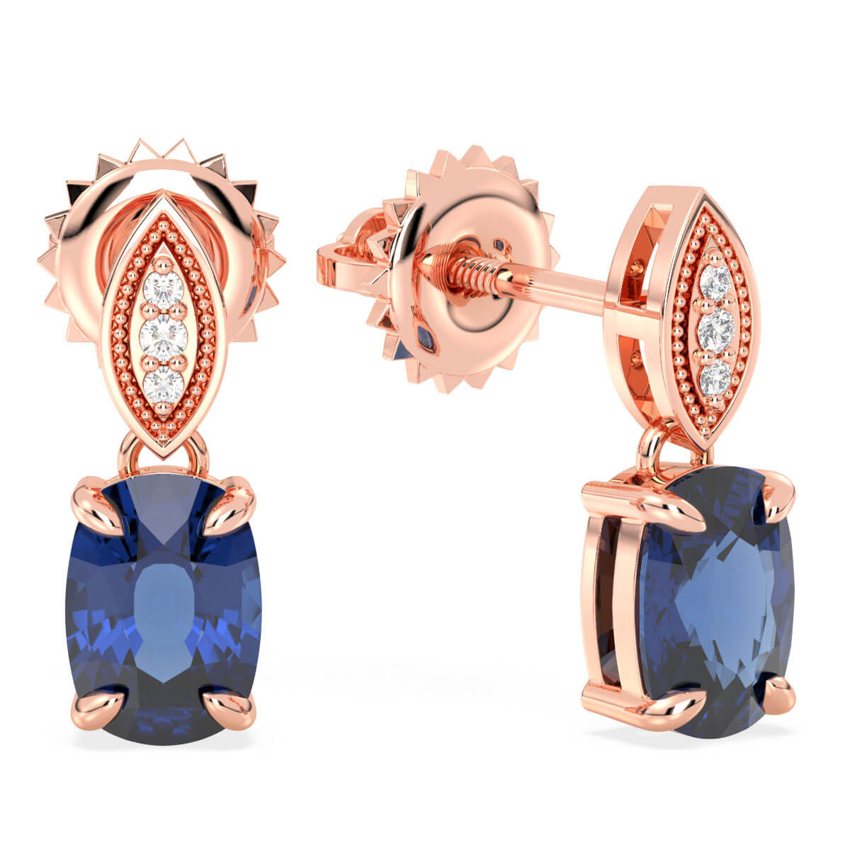 Vintage Style Iolite Earrings - Rose