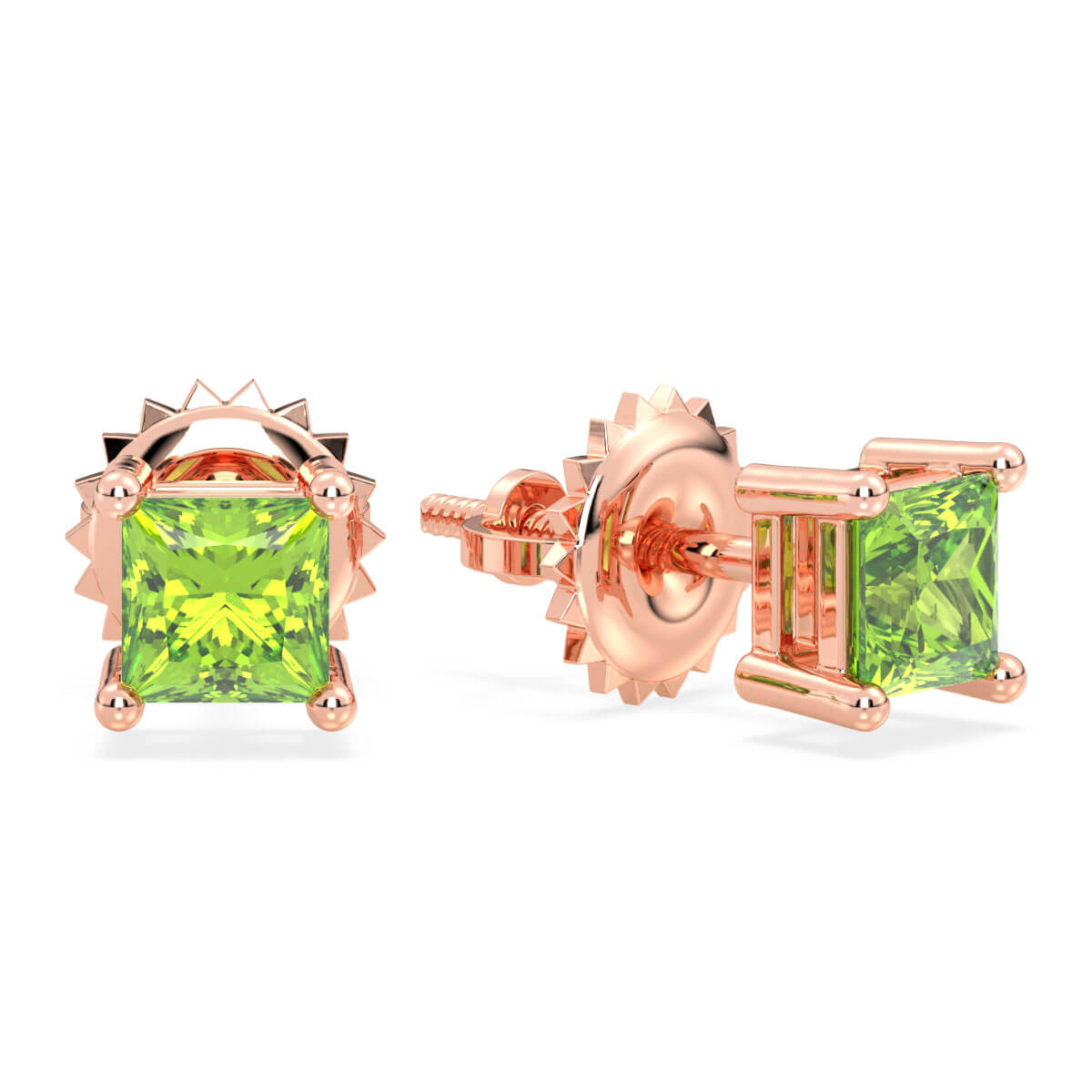 Princess-Cut Peridot Stud Earrings - Rose