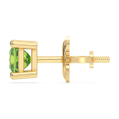 Princess-Cut Peridot Stud Earrings - Yellow