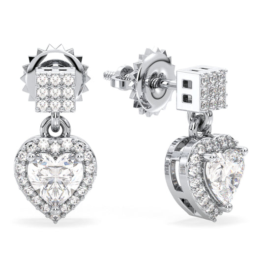 Era Of Love- Moissanite Heart-Shaped Drop Earrings - White