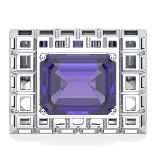 Octagonal Amethyst Cocktail Ring-White