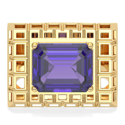 Octagonal Amethyst Cocktail Ring-Yellow