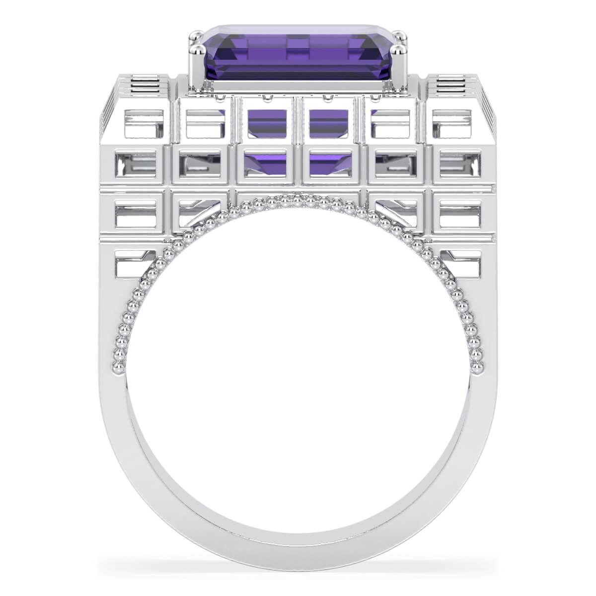 Octagonal Amethyst Cocktail Ring-White 