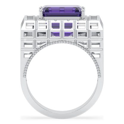 Octagonal Amethyst Cocktail Ring-White 