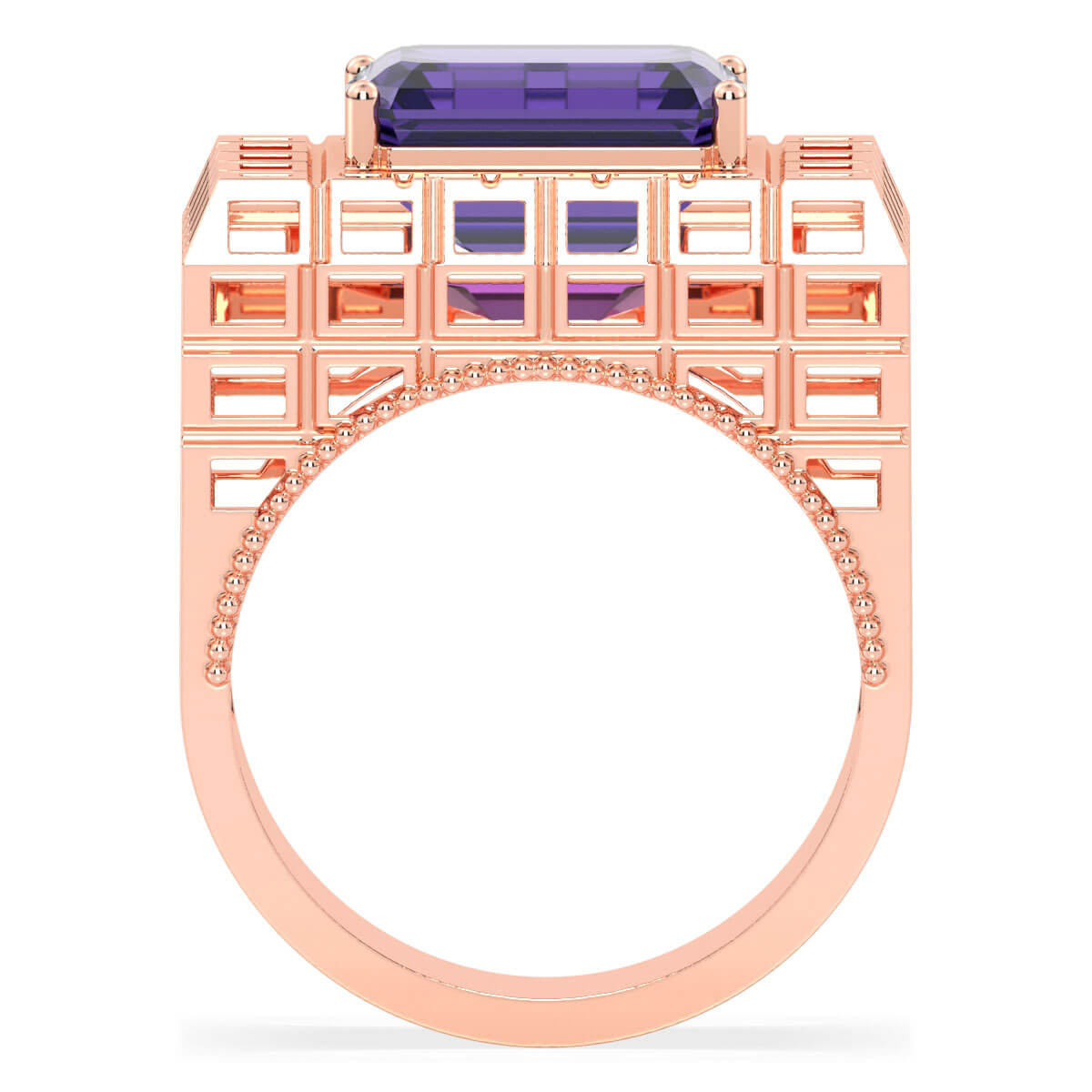 Octagonal Amethyst Cocktail Ring-Rose