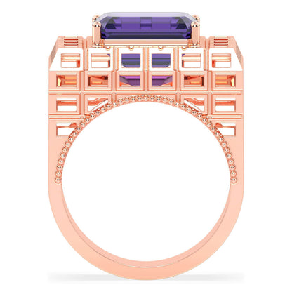 Octagonal Amethyst Cocktail Ring-Rose