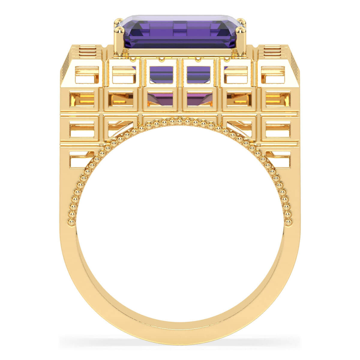 Octagonal Amethyst Cocktail Ring-Yellow