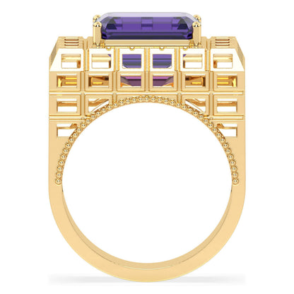 Octagonal Amethyst Cocktail Ring-Yellow