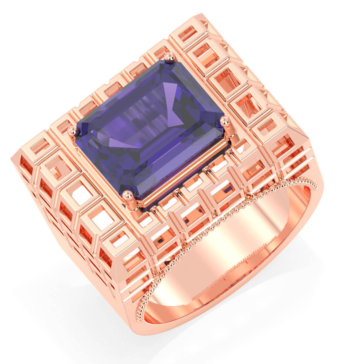 Octagonal Amethyst Cocktail Ring-Rose