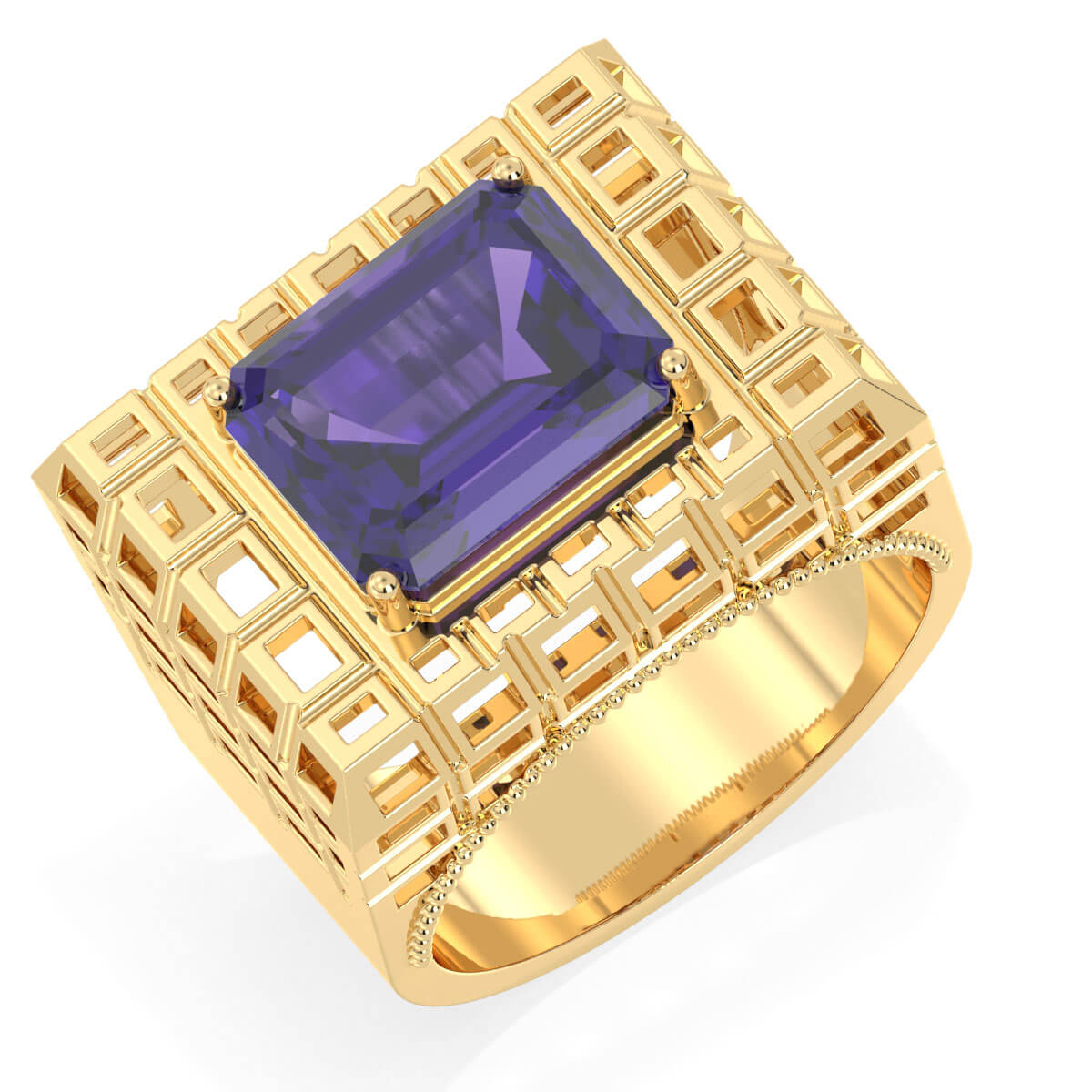 Octagonal Amethyst Cocktail Ring-Yellow