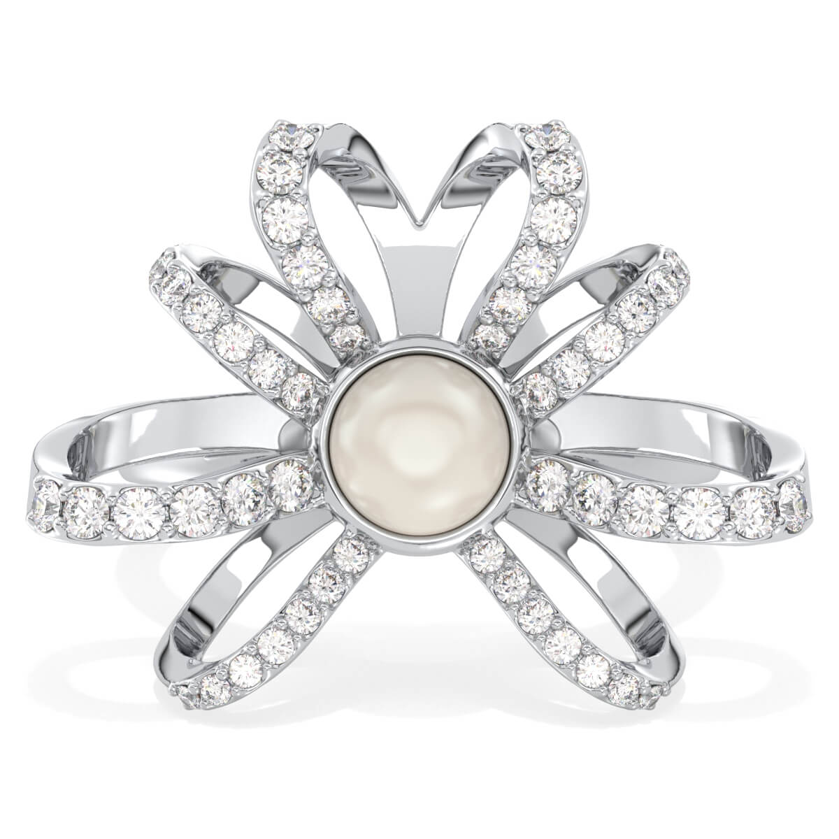 Classic Pearl and Mossanite Ring-White