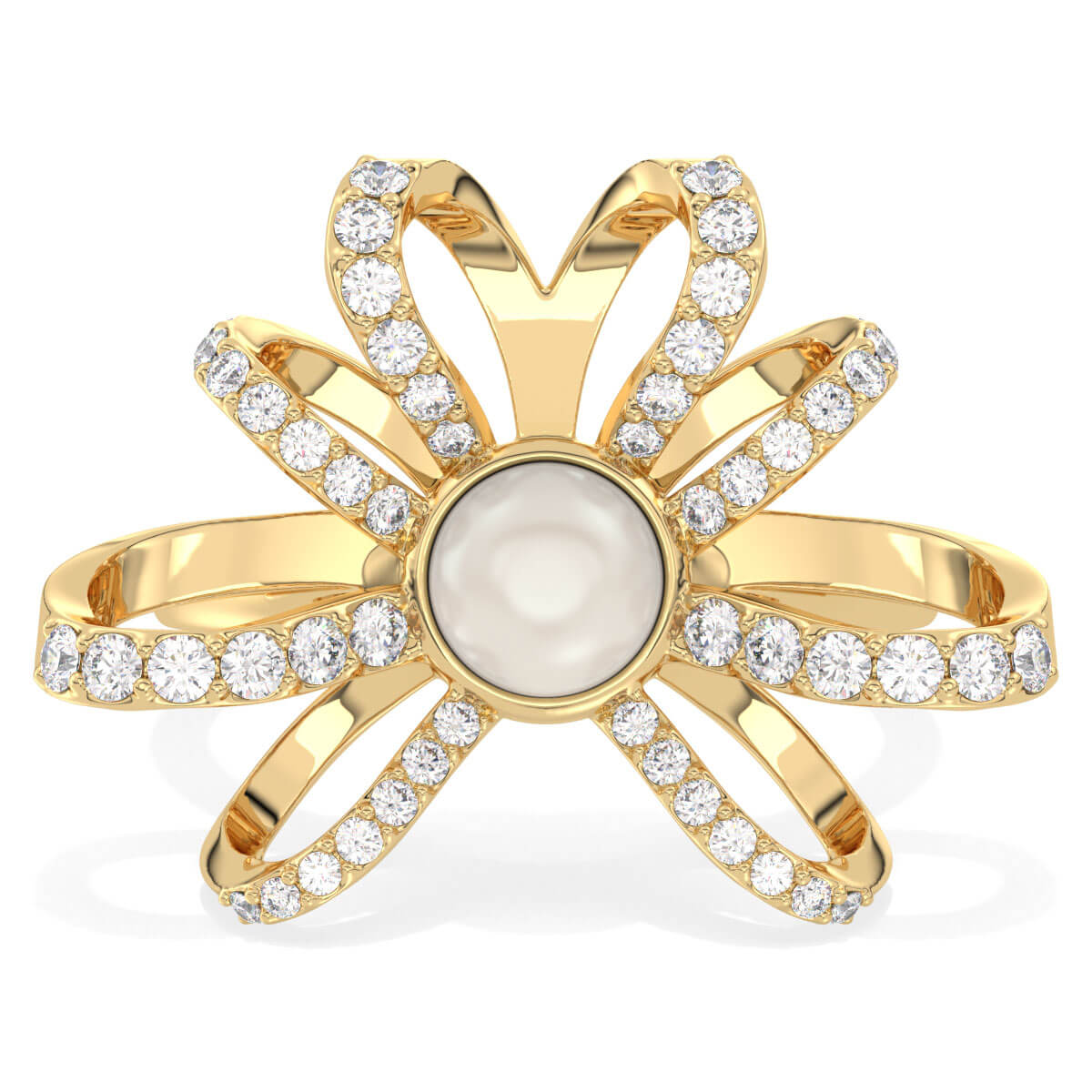 Classic Pearl and Mossanite Ring-Yellow