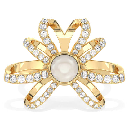 Classic Pearl and Mossanite Ring-Yellow