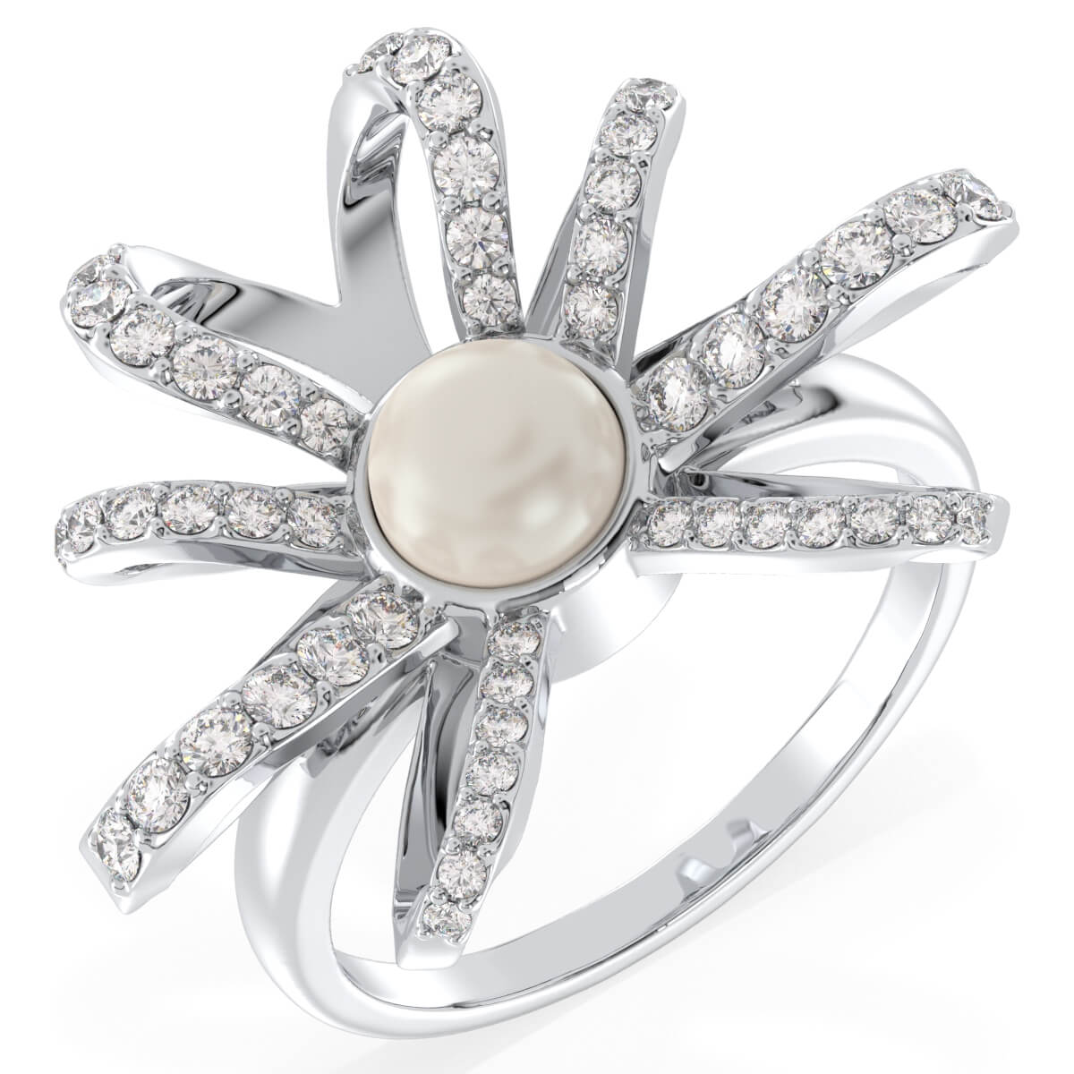 Classic Pearl and Mossanite Ring-White