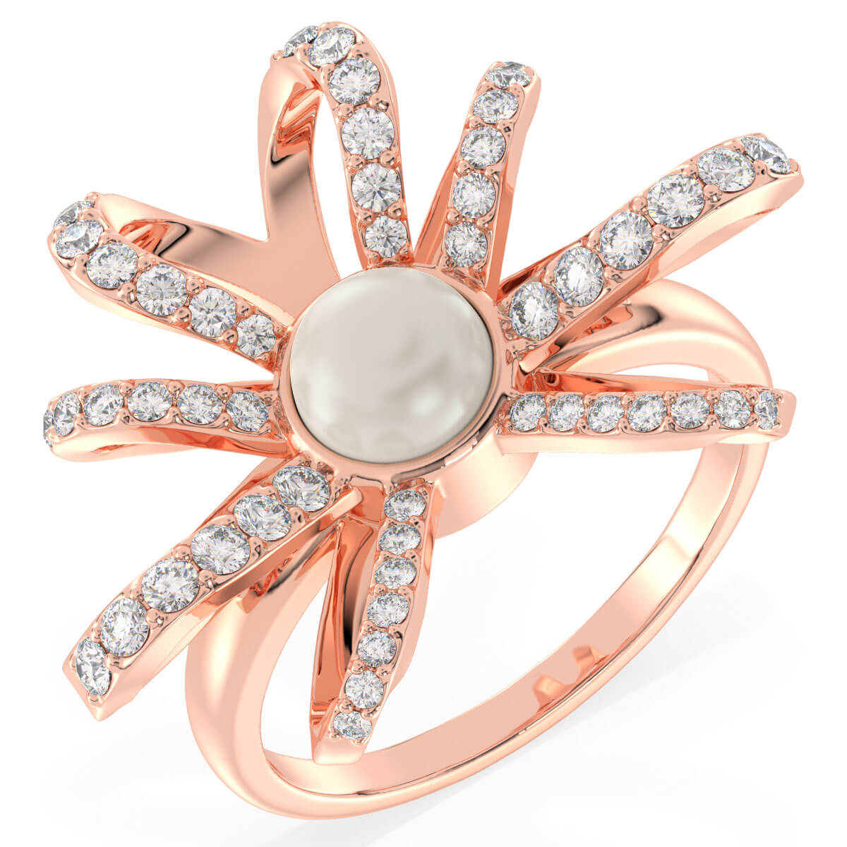 Classic Pearl and Mossanite Ring-Rose