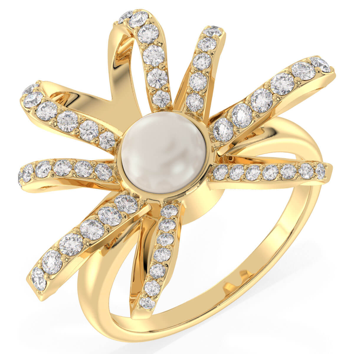 Classic Pearl and Mossanite Ring-Yellow