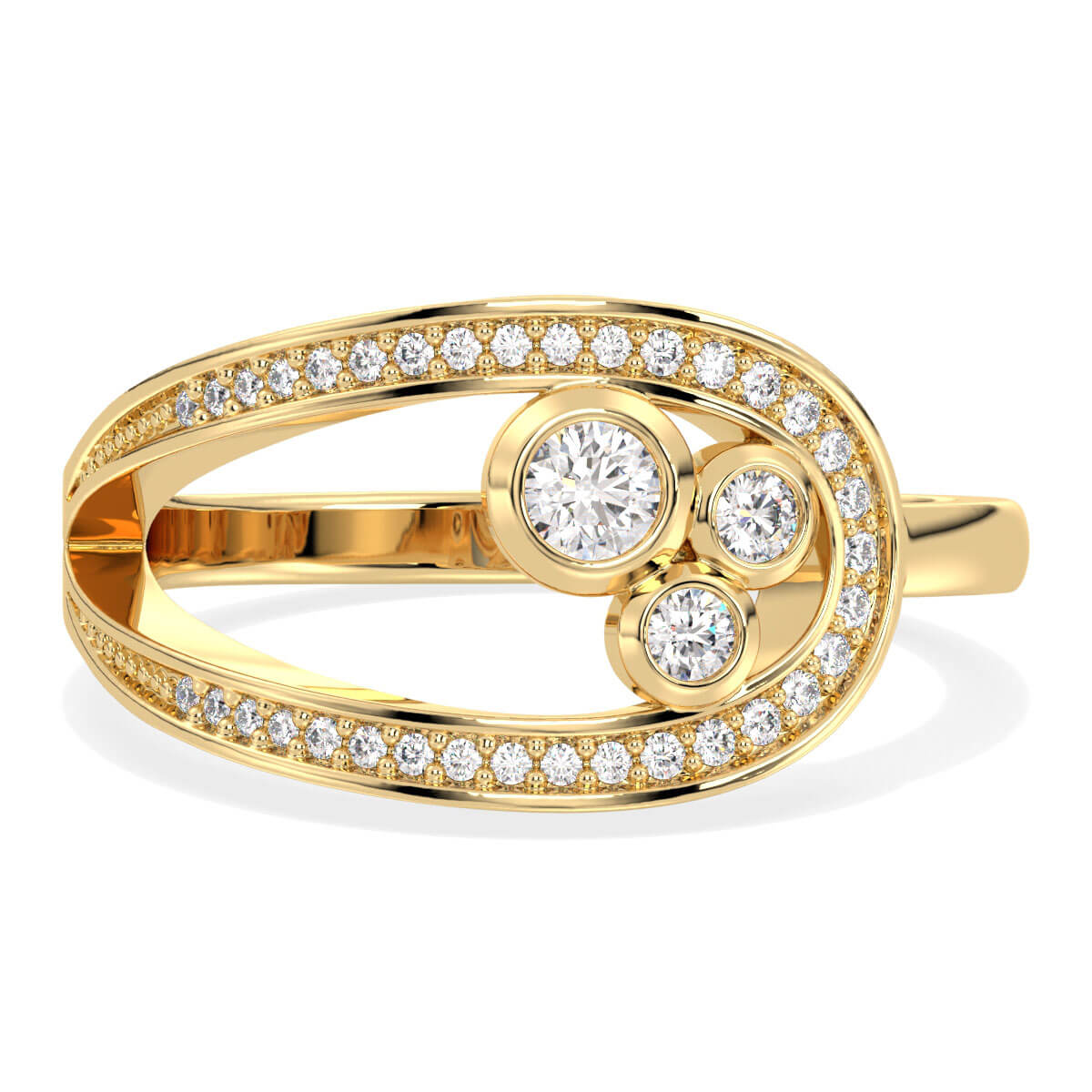 Three Stone Moissanite Knot Promise Ring with Moissanite Accents - Yellow