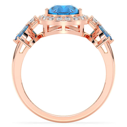 Pear Shaped Swiss Blue Topaz Halo Ring - Rose