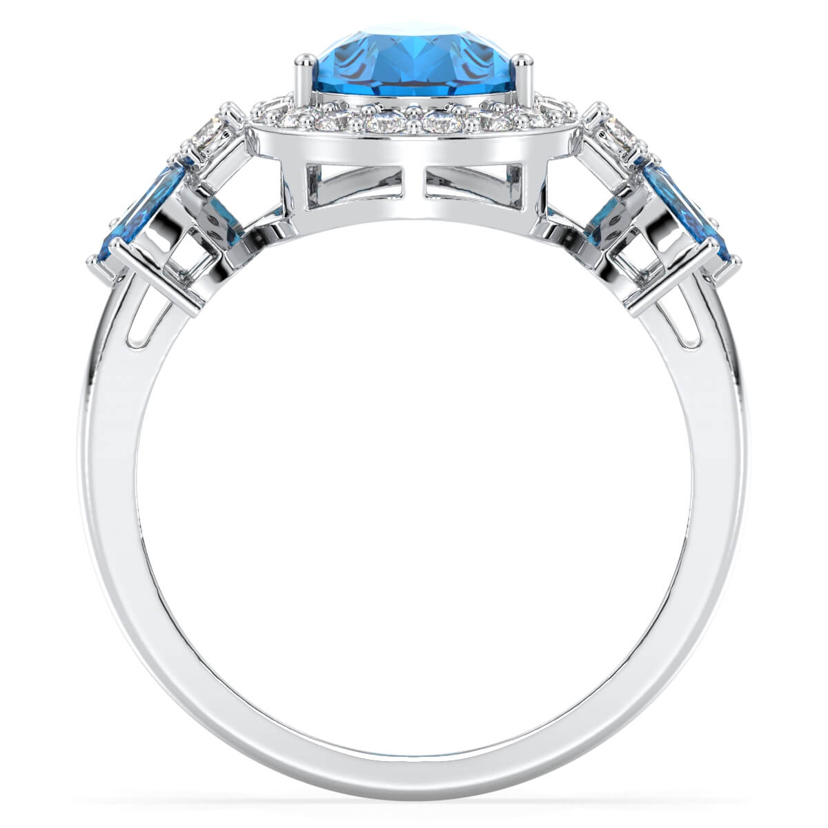 Pear Shaped Swiss Blue Topaz Halo Ring - White