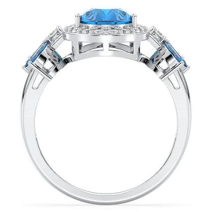 Pear Shaped Swiss Blue Topaz Halo Ring - White