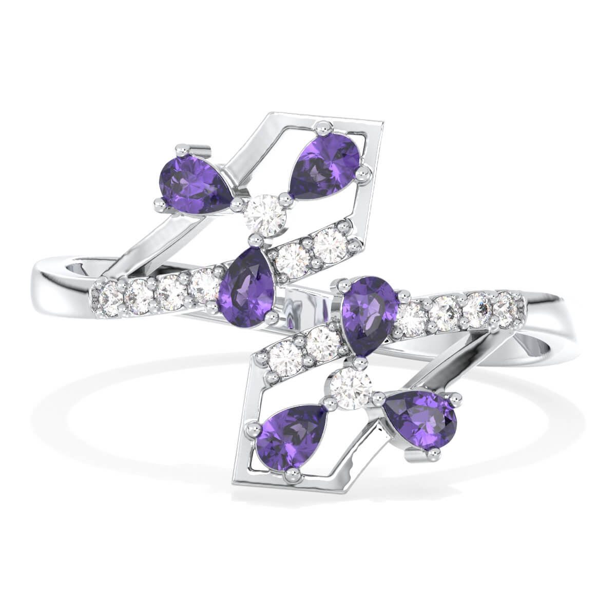 Bypass Amethyst and Moissanite Ring-White