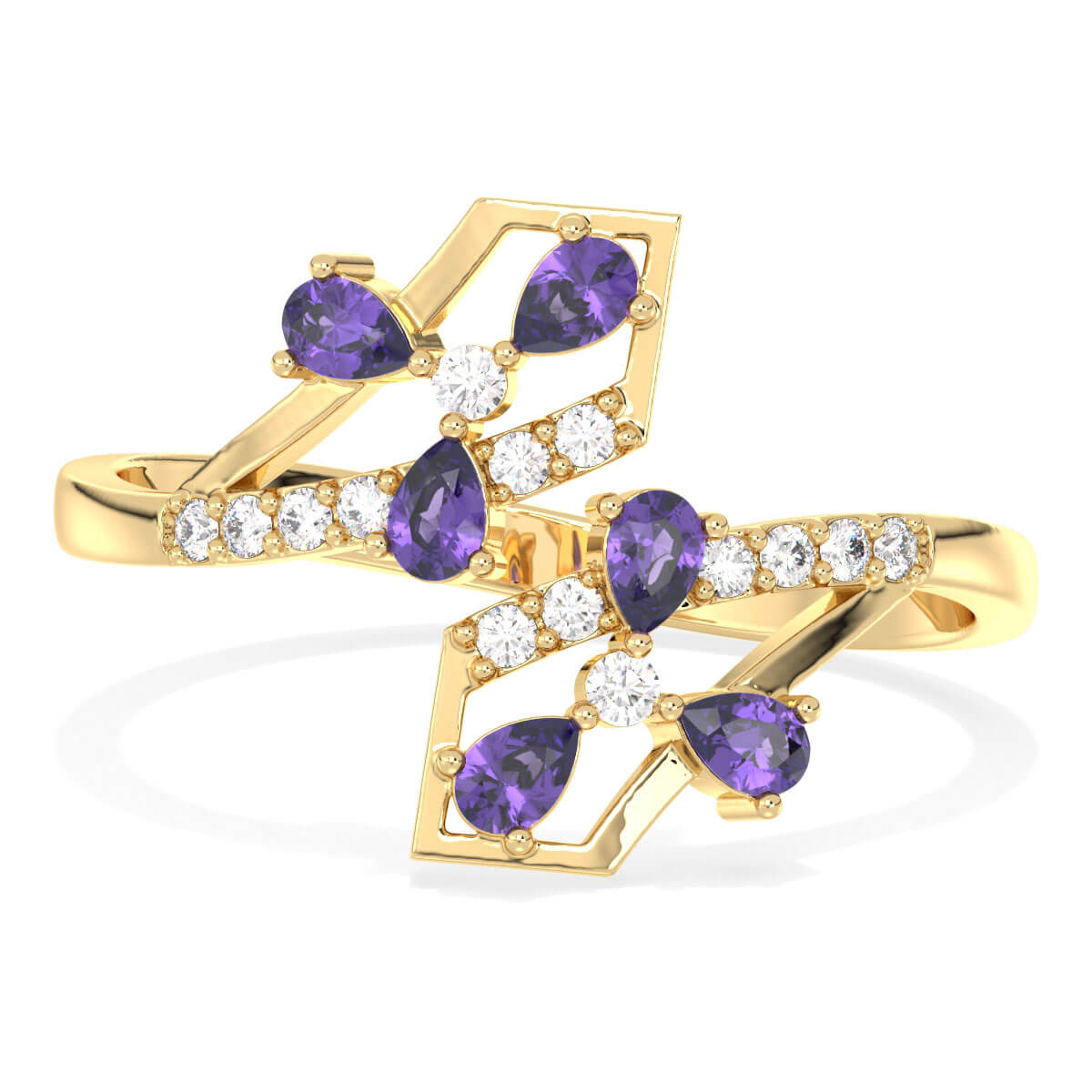 Bypass Amethyst and Moissanite Ring-Yellow