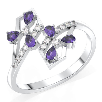 Bypass Amethyst and Moissanite Ring-White