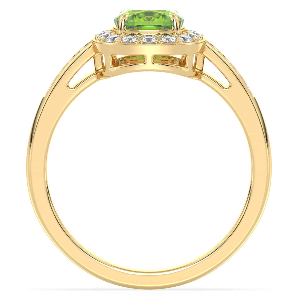 Vintage Halo Moissanite Cushion Ring With Peridot - Yellow