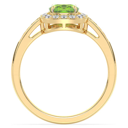 Vintage Halo Moissanite Cushion Ring With Peridot - Yellow