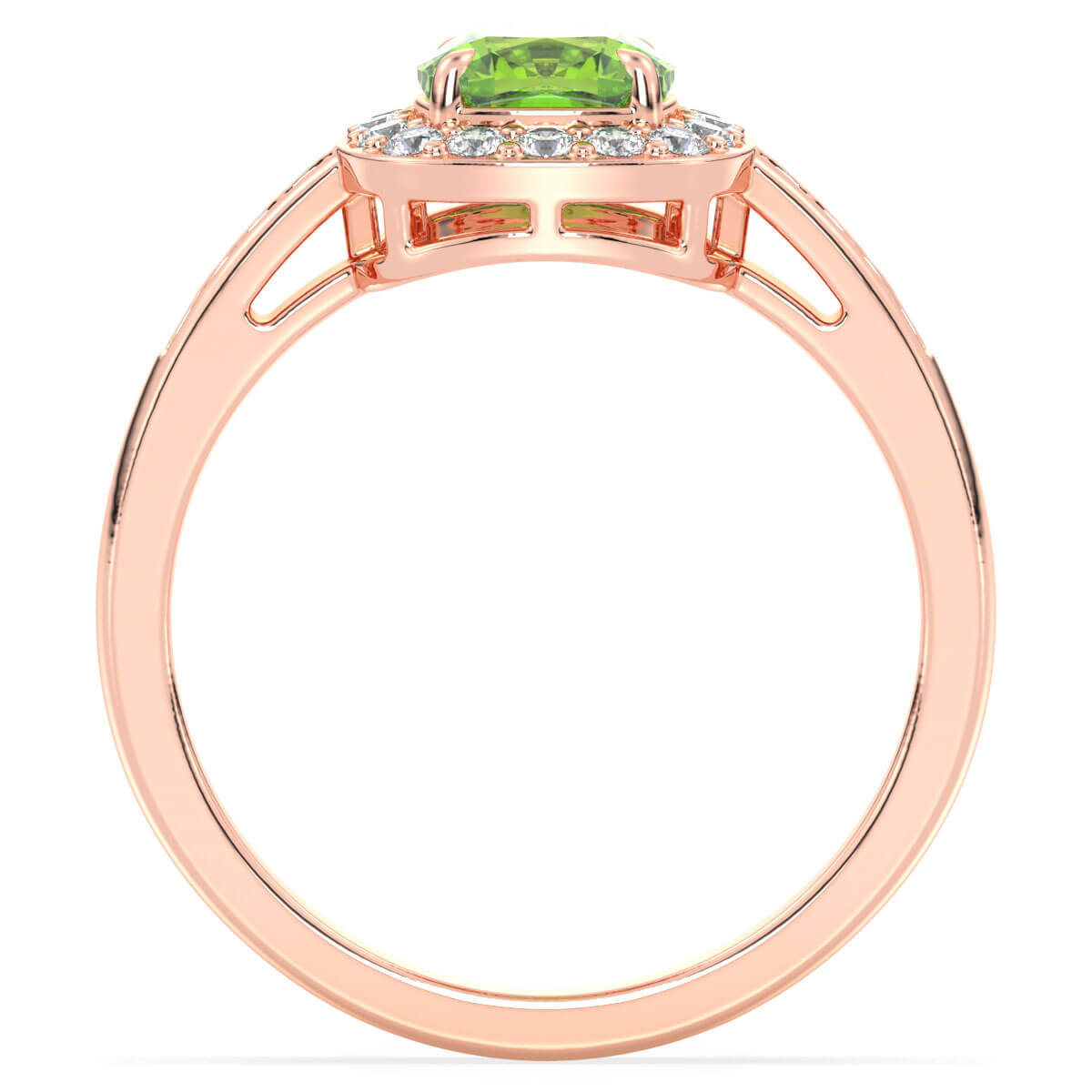 Vintage Halo Moissanite Cushion Ring With Peridot - Rose