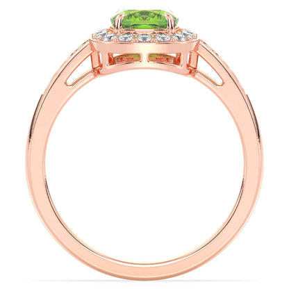 Vintage Halo Moissanite Cushion Ring With Peridot - Rose