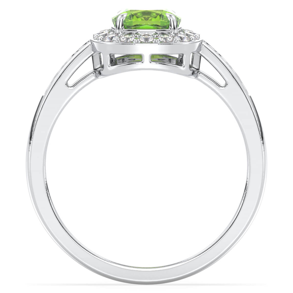 Vintage Halo Moissanite Cushion Ring With Peridot - White