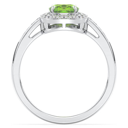 Vintage Halo Moissanite Cushion Ring With Peridot - White