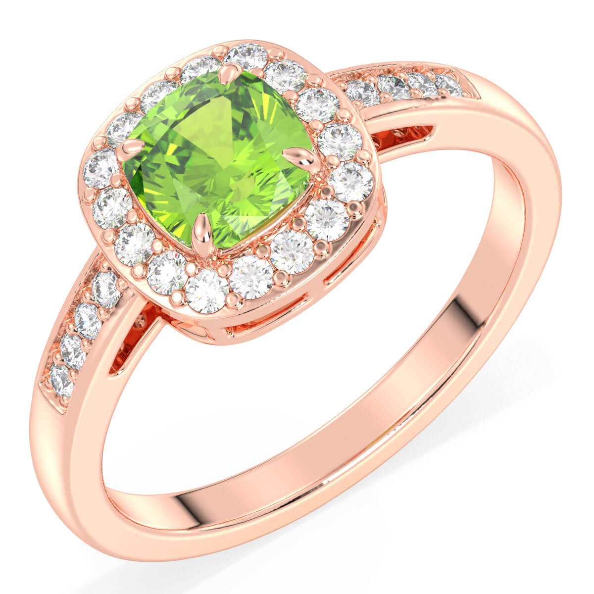 Vintage Halo Moissanite Cushion Ring With Peridot - Rose