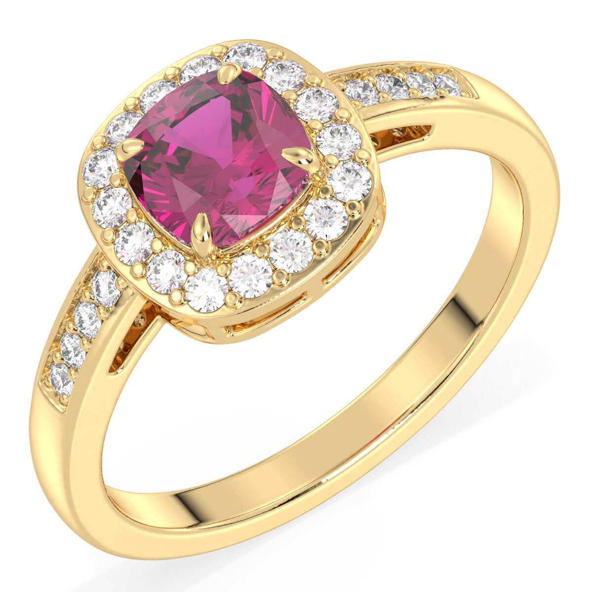 Vintage Halo Moissanite Cushion Ring With Pink Topaz - Yellow