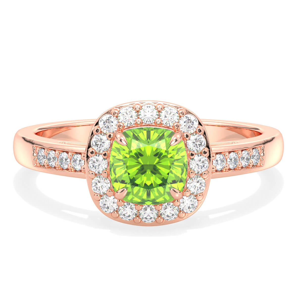 Vintage Halo Moissanite Cushion Ring With Peridot - Rose