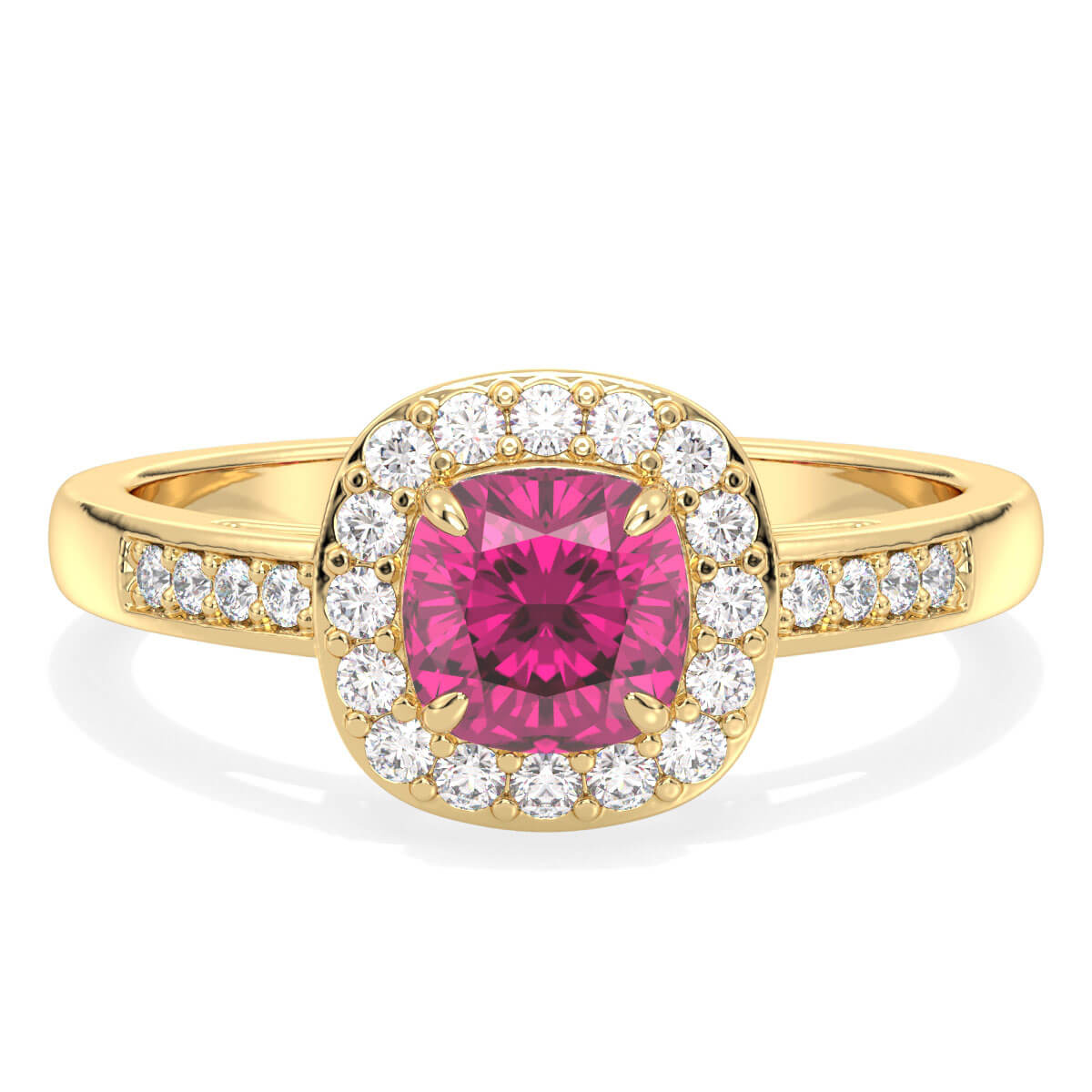 Vintage Halo Moissanite Cushion Ring With Pink Topaz - Yellow