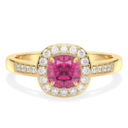 Vintage Halo Moissanite Cushion Ring With Pink Topaz - Yellow